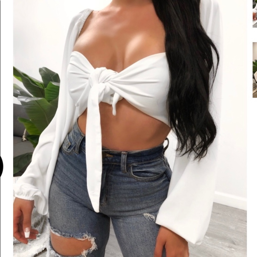 Sexy white tie-front blouse